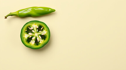 Fresh Green Chili Pepper with Cross-Section Slice &ndash; Spicy Vegetable on Minimal Pastel Background, Food Photography
