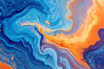 Abstract swirling blue and orange paint texture artwork
