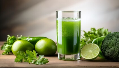 Fototapeta premium a glass filled with a refreshing mix of green juice and water