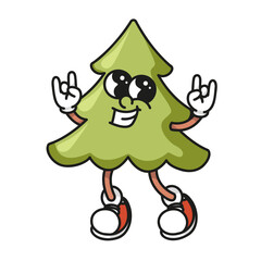 Small cute Christmas tree mascot Simple retro vector design isolated on white background for minimalist holiday decorations and cheerful branding