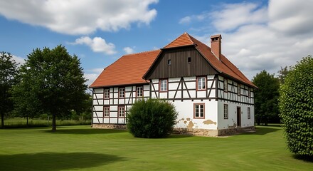 Obraz premium Traditional Half-Timbered Farmhouse in Germany.