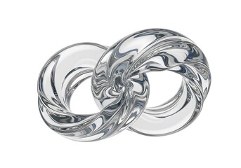 Abstract chrome rings sculpture isolated on white background, a modern design