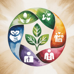 Circle of icons representing growth community health and business development
