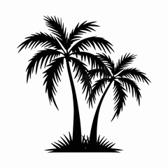 Monochromatic silhouette vector illustration of two palm trees with tropical grass clipart silhouette white background