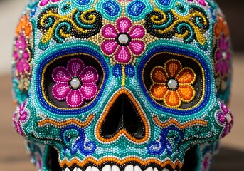 Fototapeta premium Decorated sugar skull close-ups Beaded Sugar Skull Art Decor