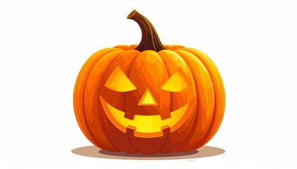 A vector illustration of a pumpkin with carved face flat Halloween style isolated on white background
