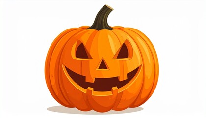 Fototapeta premium A vector illustration of a pumpkin with carved face flat Halloween style isolated on white background 