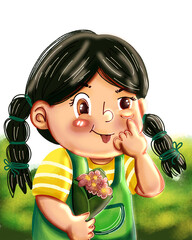 little girl with flowers