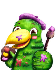 Burung hijau dengan kuas lukis