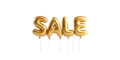 Gold balloon letters forming the word sale on a black background