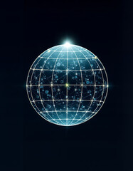 A digital representation of a globe with interconnected dots and lines against a dark background, illustrating global connectivity and data networks. 