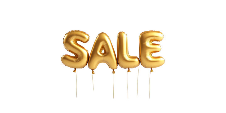 Gold balloon letters forming the word sale on a black background