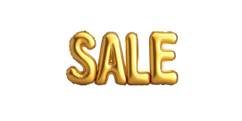 Gold balloon letters spelling sale on black background