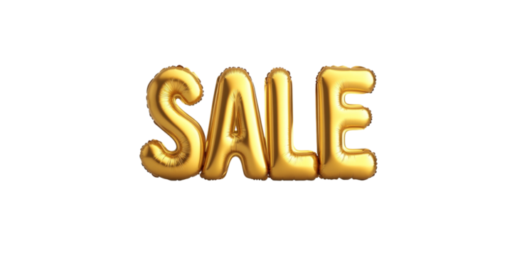 Gold balloon letters spelling sale on black background