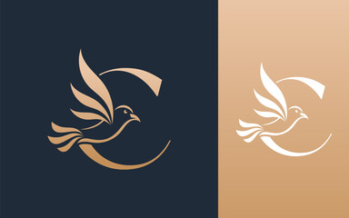 Abstract Initial letter C and Bird logo design vector illustration
