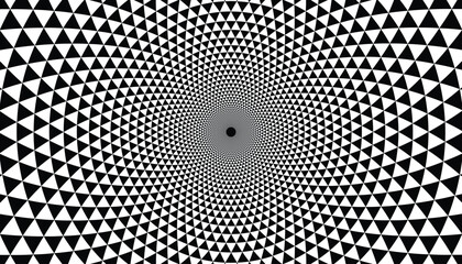 Abstract background with halftone triangle pattern forming circle in black and white flat style. Modern texture design ideal for poster, cover, wallpaper or digital art project.
