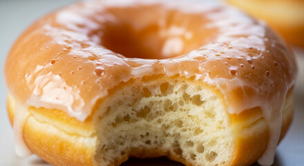 Macro shot of a glazed donut