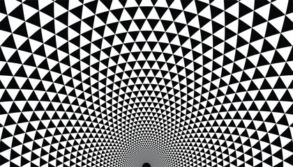 Geometric halftone triangle circle background in monochrome flat style. Minimal black and white texture suitable for modern design, abstract art, wallpaper, poster or cover.