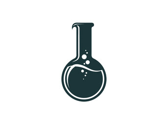 Obraz premium A simple, dark green icon of a round-bottom flask with bubbling liquid, symbolizing science and chemistry.