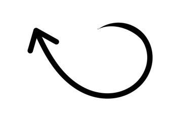 Black curved arrow pointing upward left for direction, navigation, redo action, infographic highlights, and graphic design element