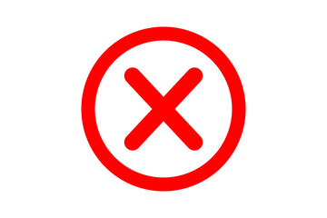 Red cross mark in circle symbol for error, cancel, wrong choice, alert notification, stop sign, and interface design element