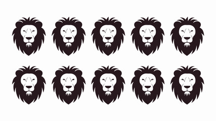 Vector silhouette lion head collection diverse expressions scalable illustration for graphic design projects silhouette white background