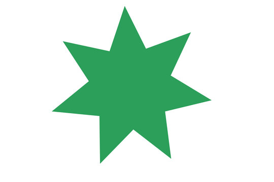 Green seven pointed star symbol icon for abstract design, decoration, shapes, badges, overlays, and creative graphic element