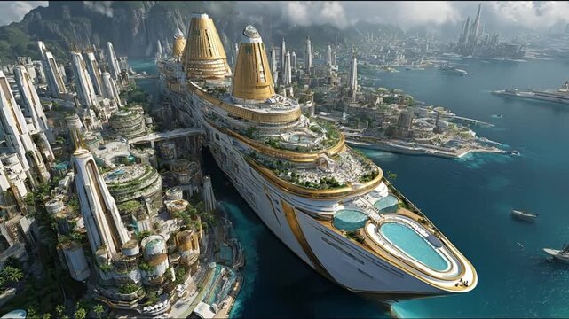 Futuristic city cruise ship