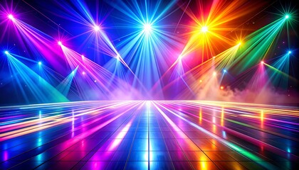 Obraz premium A vibrant, digitally rendered scene of a concert stage lit with dynamic beams, creating an energetic atmosphere
