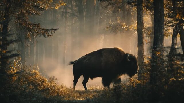 Majestic bison in forest