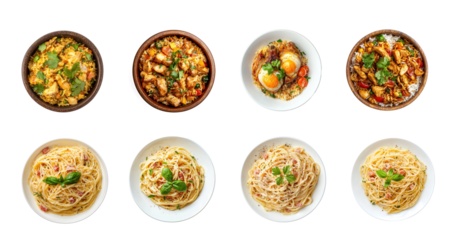 Collection of Chicken Biryani top view isolate on transparent background