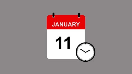 January 11 daily calendar icon animation with clean design. Calendar with January 11 Date Icon Animation.