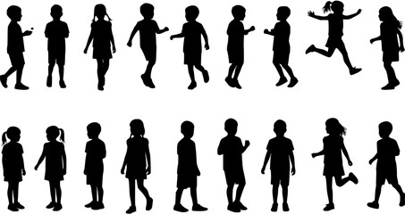 Silhouettes of Children: A Diverse Collection of Kids Playing, Standing, and Interacting