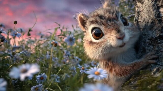 Cute chipmunk close up