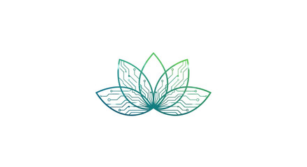 Digital lotus, nature tech symbol, intricate circuit pattern forming a botanical, modern elegance