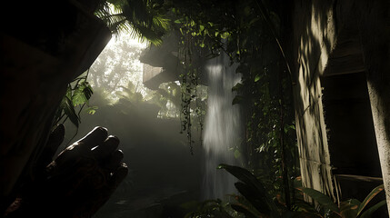 Hidden Waterfall In Lush Tropical Forest