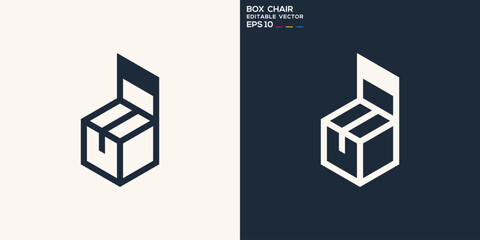 Box chair logo. Furniture, packaging, cube. Vector icon symbol template EPS 10.