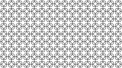 Seamless Black and White Geometric Interlocking Octagon and Diamond Pattern. Classic, precise design with a clear visual rhythm.