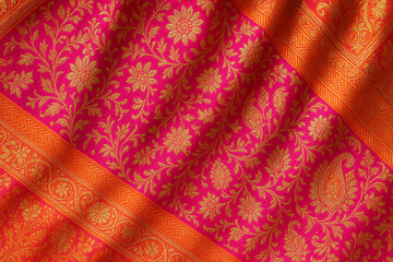 Vibrant wedding sari background with metallic thread