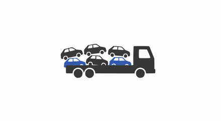 Fototapeta premium Illustration of a black car carrier truck transporting six cars with a white background scene view