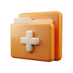3d icon of orange folder with a white plus sign, isolated on transparent background