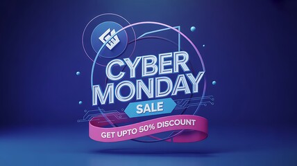 Cyber monday sale with get up to 60 discount text and abstract shapes
