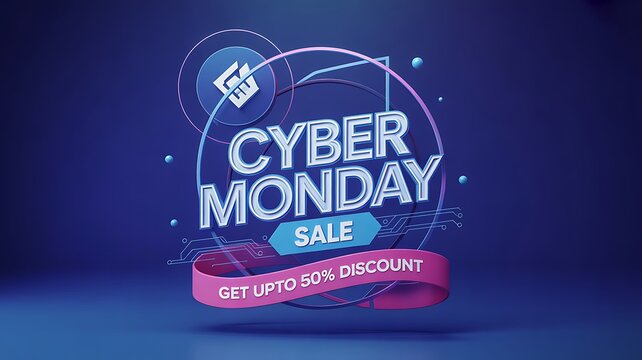 Cyber monday sale with get up to 60 discount text and abstract shapes