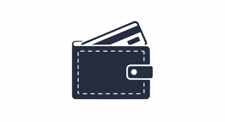 Illustration of a closed dark wallet with a credit card sticking out on a white background design