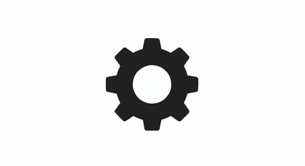 A single black gear with a white center on a plain white background in a simple graphic style