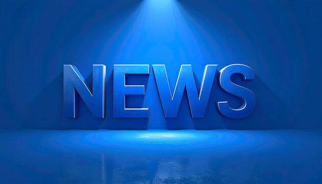 A bold metallic “NEWS” text illuminated by dramatic blue lighting, creating a strong, modern, and attention-grabbing visual ideal for media content.