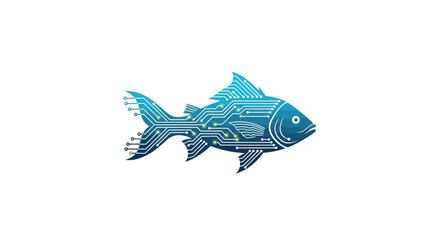 Digital aquatic life concept featuring a fish silhouette filled with circuit patterns