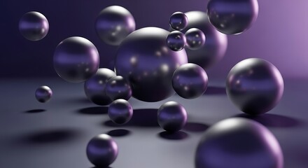 Abstract Spheres Floating in a Purple Ambiance with Reflective Surfaces