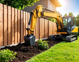 Excavator working on a yard