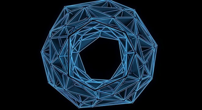 Intricate Geometric Structure with Glowing Blue Edges Against a Dark Background Abstract Digital Art